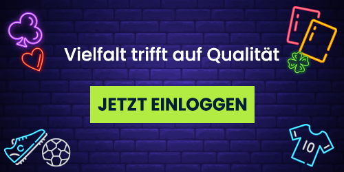 Farbenfrohe Neon-Symbole für Glücksspiele und Sport mit dem Slogan Vielfalt trifft auf Qualität