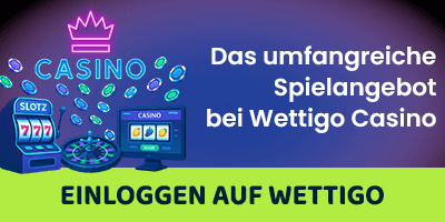 Casino-Spielautomaten und bunte Chips mit dem Hinweis auf das Spielangebot bei Wettigo